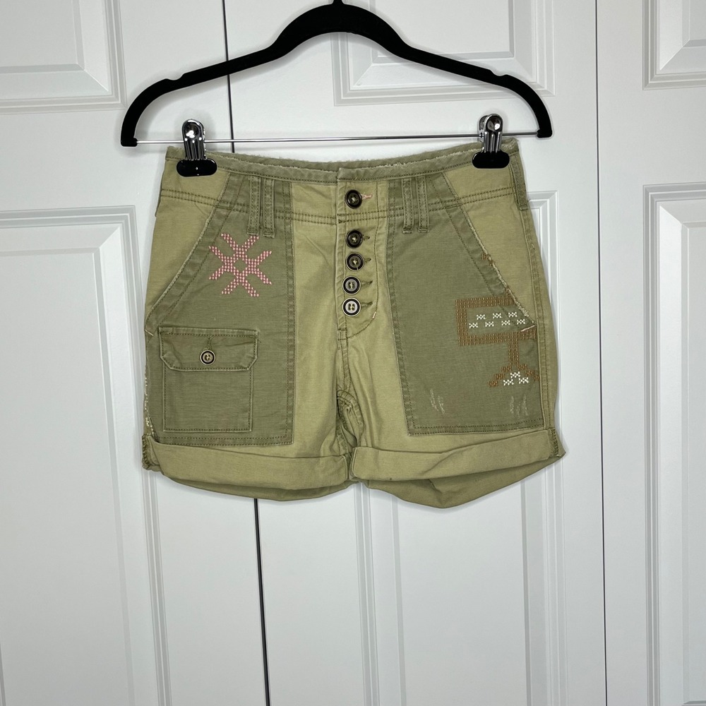 Pilcro Wanderer Embroidered Utility Shorts Green 24 Petite Anthropologie - Picture 3 of 13